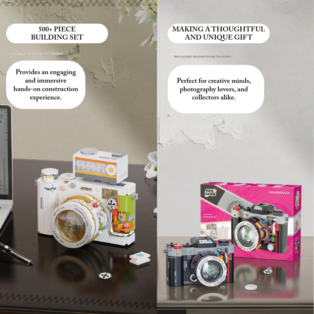 White Retro Camera Building Blocks Set – DIY Twin Lens Model Kit with Display Design (500+PCS)