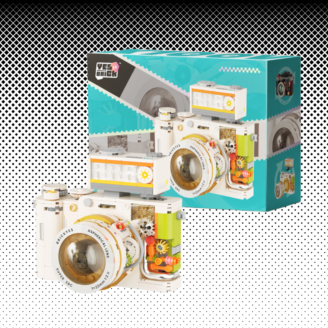 White Retro Camera Building Blocks Set – DIY Twin Lens Model Kit with Display Design (500+PCS)