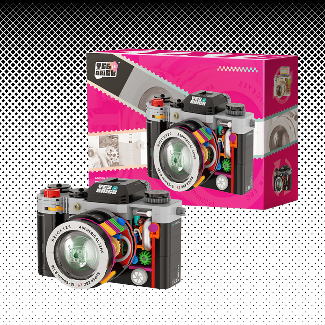 Black Retro Camera Building Blocks Set – DIY Twin Lens Model Kit with Display Design (500+PCS)