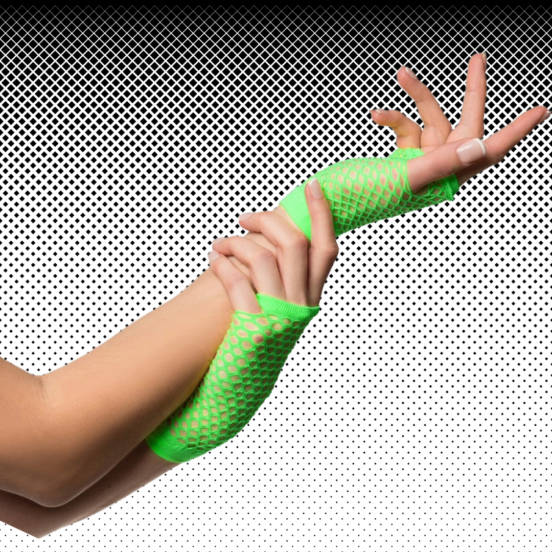 Neon Green Fishnet Fingerless Gloves – 70s 80s Costume Party Accessory