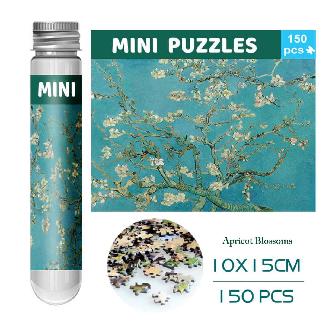 150-Piece Mini Jigsaw Puzzle in Reusable Tube – Compact Travel Puzzle with Postcard Back Design for Creative Play (Apricot Blossoms)