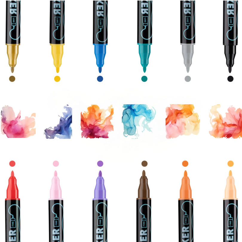 Dual-Tip Acrylic Marker Set - 12 Colours with Fine & Round Dual Tips