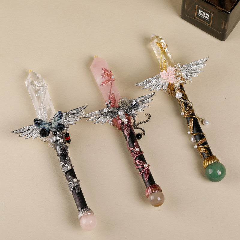 White Quartz Crystal Wand – Ornate Master Wand for Energy Amplification, Clarity & Spiritual Power