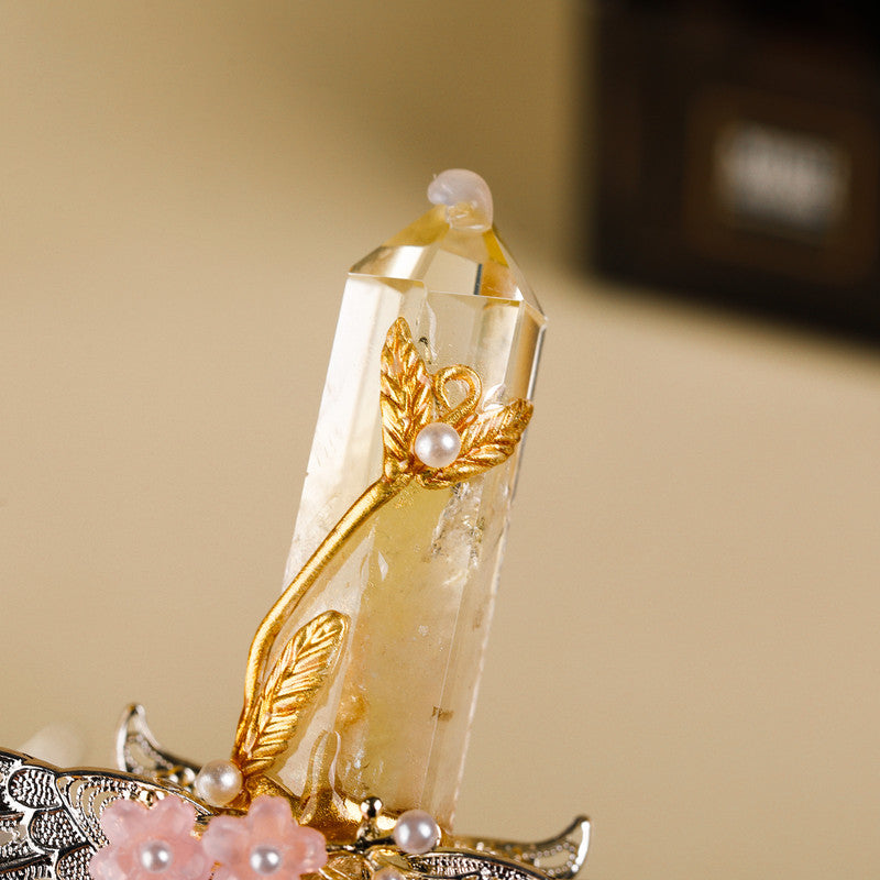 Citrine Crystal Wand – Ornate Handmade Gemstone Radiant Energy Wand for Abundance, Confidence & Manifestation