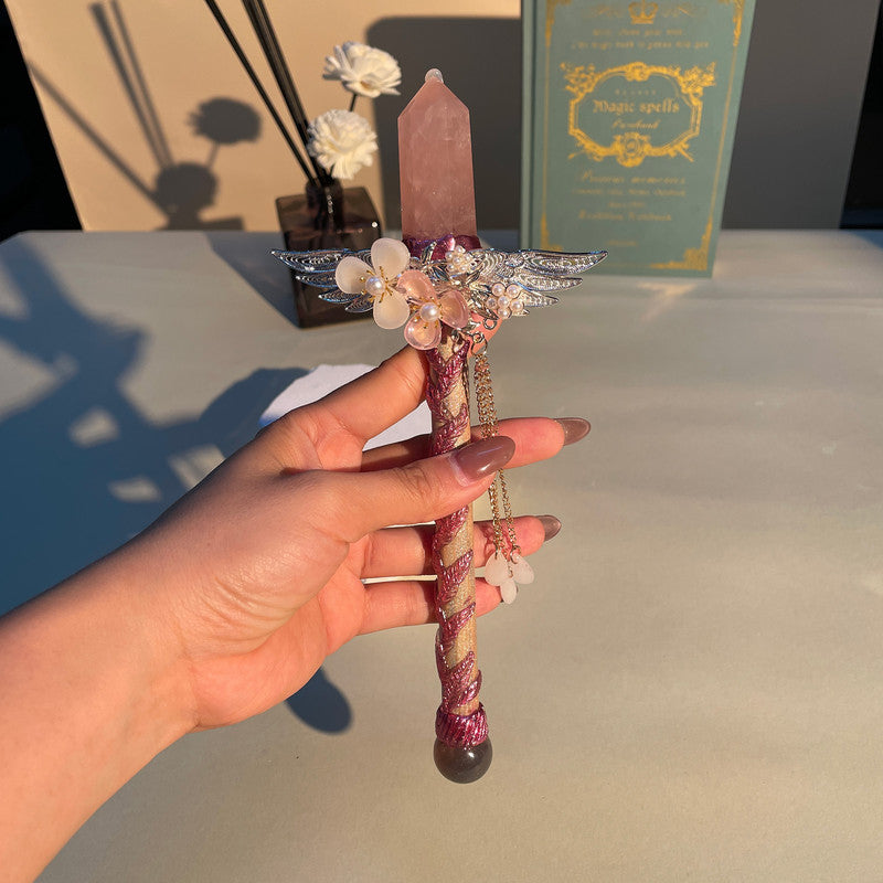 Rose Quartz Crystal Wand – Handmade Gemstone Wand for Compassion, Healing & Emotional Balance