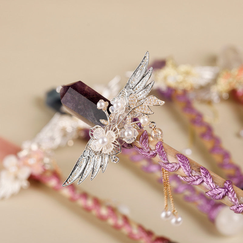 Purple Fluorite Crystal Wand – Handmade Gemstone Wand for Intuition, Rituals & Fantasy Cosplay