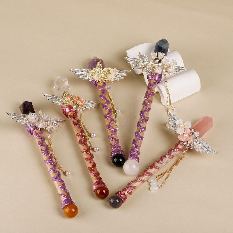 Purple Fluorite Crystal Wand – Handmade Gemstone Wand for Intuition, Rituals & Fantasy Cosplay