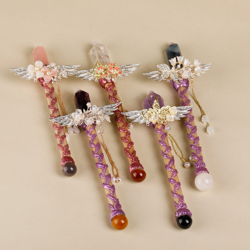 Purple Fluorite Crystal Wand – Handmade Gemstone Wand for Intuition, Rituals & Fantasy Cosplay