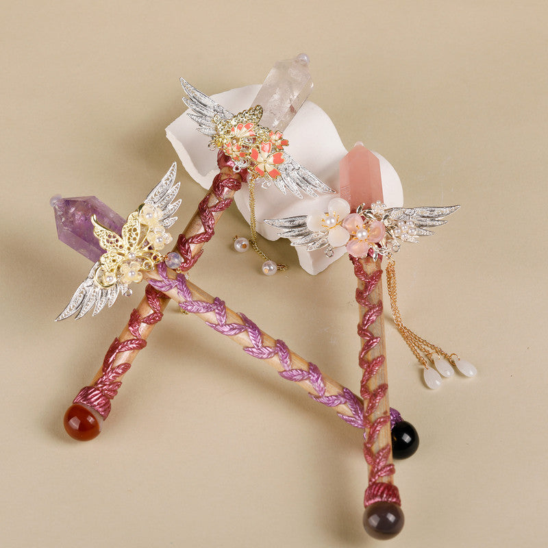 Purple Fluorite Crystal Wand – Handmade Gemstone Wand for Intuition, Rituals & Fantasy Cosplay