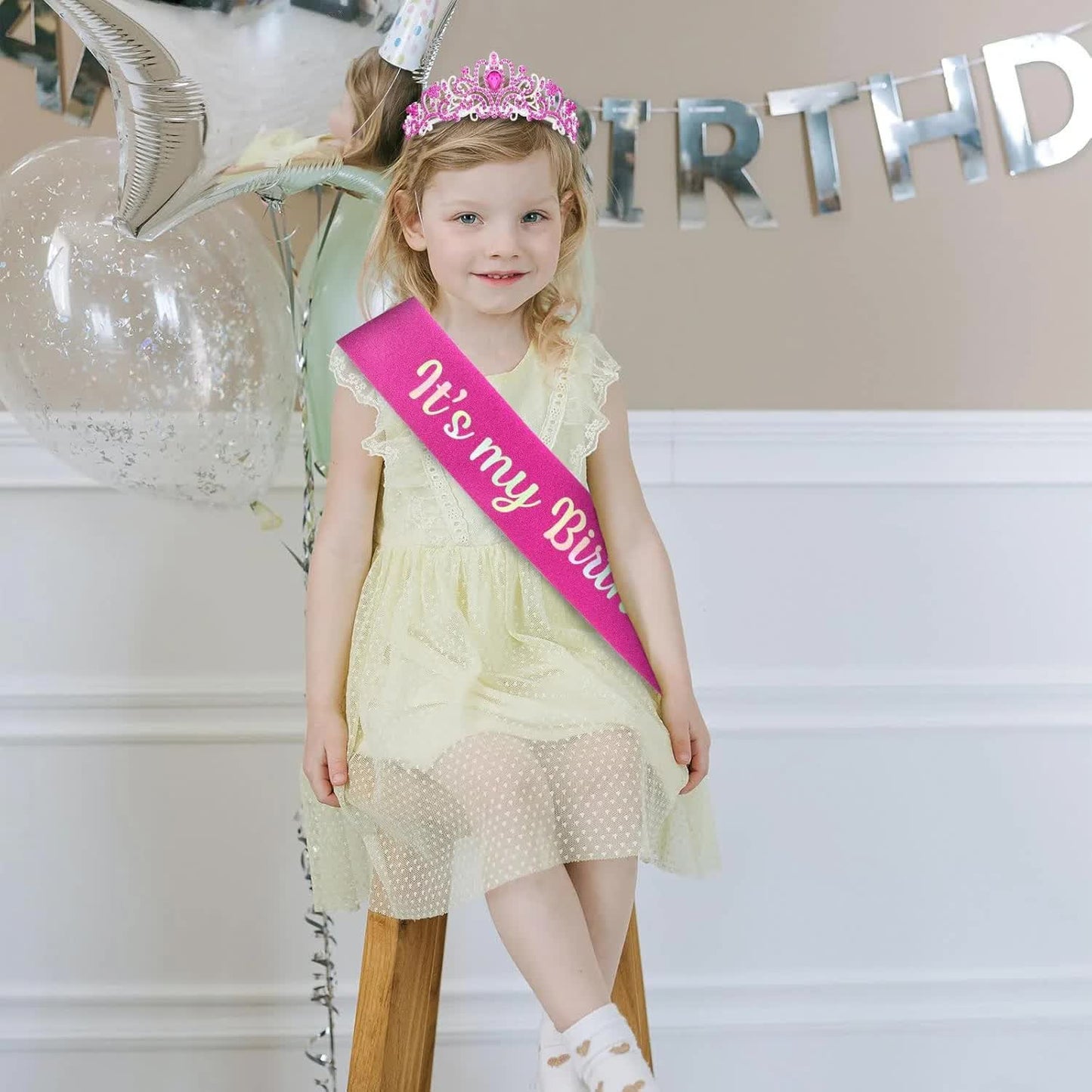 Hot Pink Birthday Tiara & Sash Set – “It’s My Birthday” Rhinestone Crown for Women & Girls Party Accessory