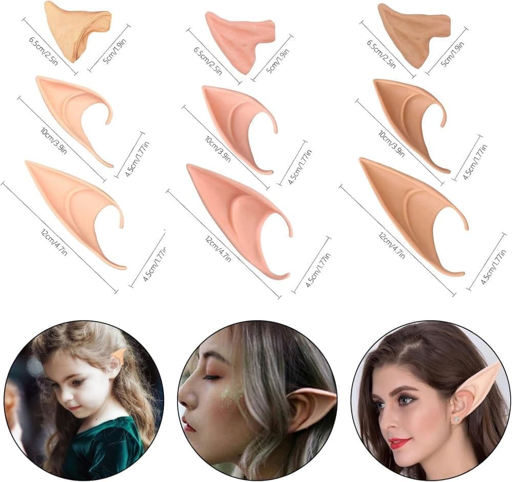 Elf Ears Cosplay 9-Pack – Latex Fairy Elf Ear Tips for Costumes & Parties