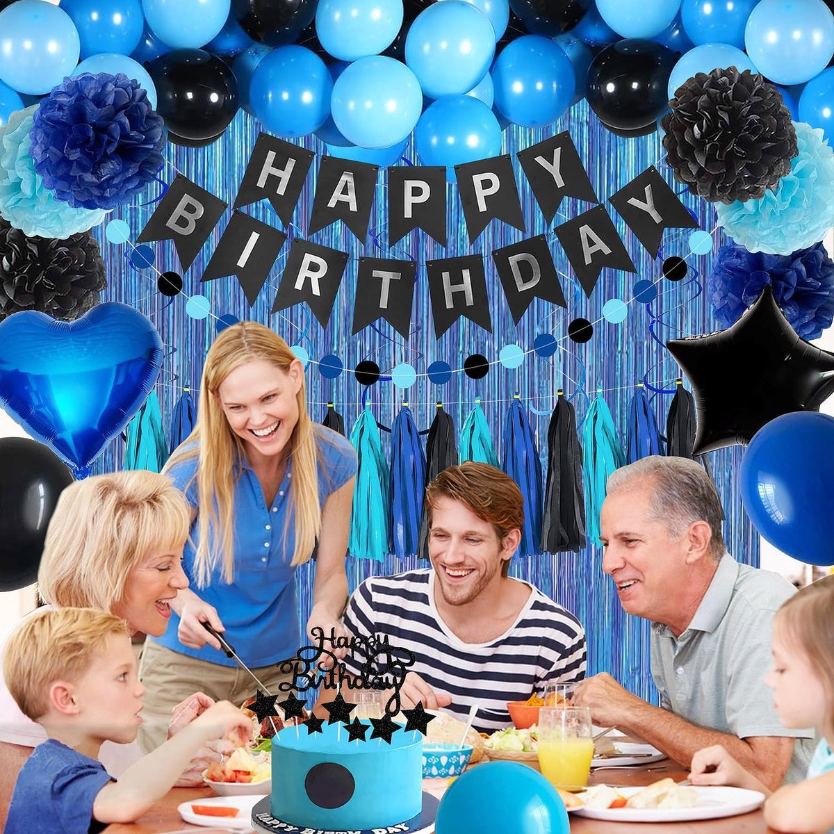 Blue & Black Birthday Party Decorations – Balloon Garland, Banner & Backdrop Kit for Men, Women & Milestone Celebrations