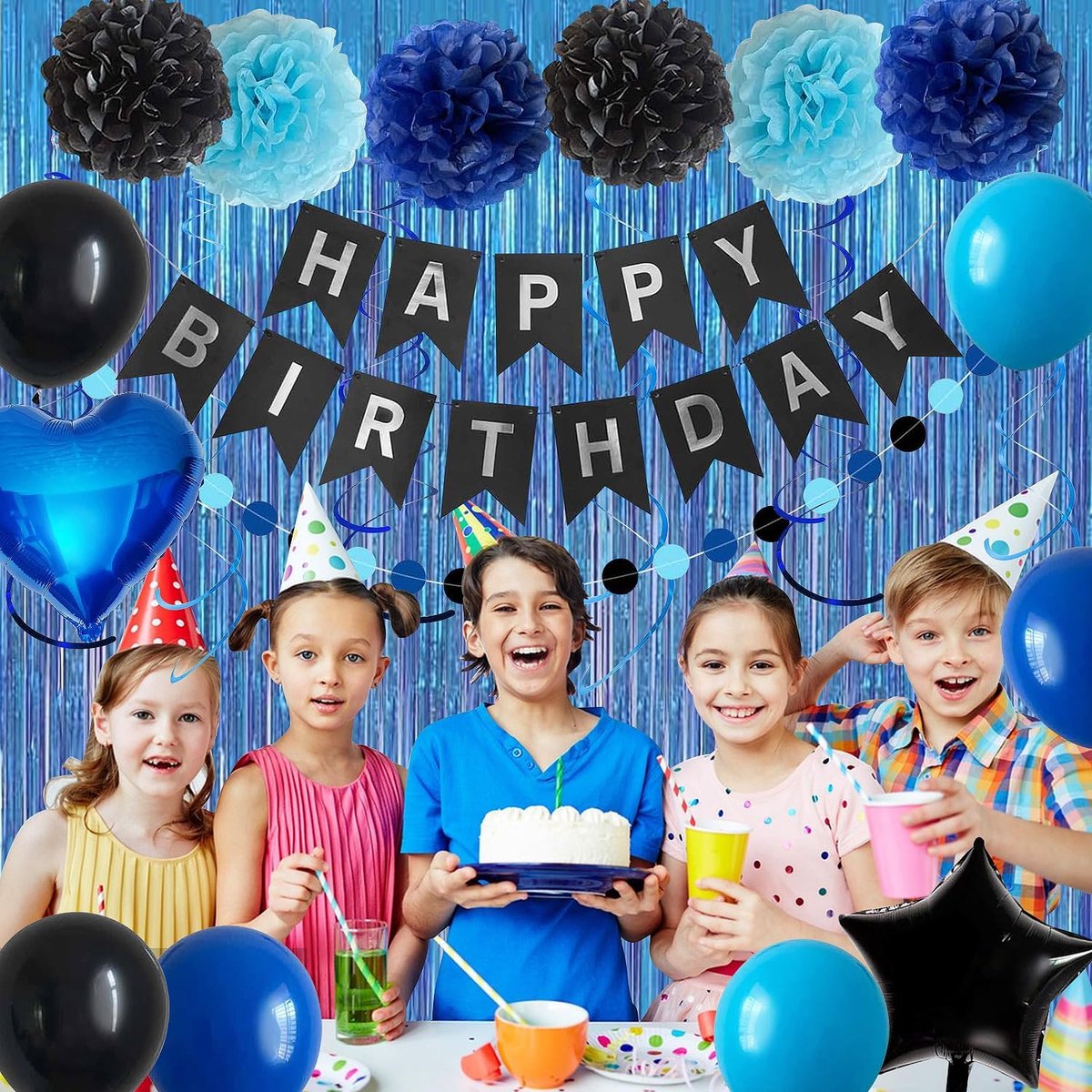 Blue & Black Birthday Party Decorations – Balloon Garland, Banner & Backdrop Kit for Men, Women & Milestone Celebrations