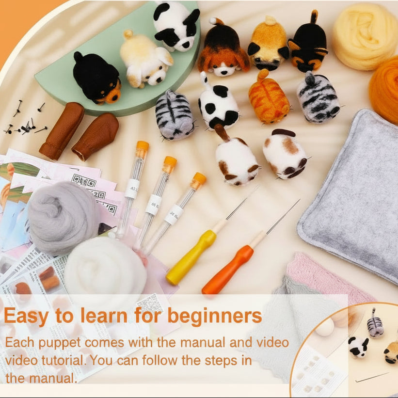 Needle Felting Kit for Beginners – 45-Piece DIY Animal Craft Set with Wool, Tools & Accessories