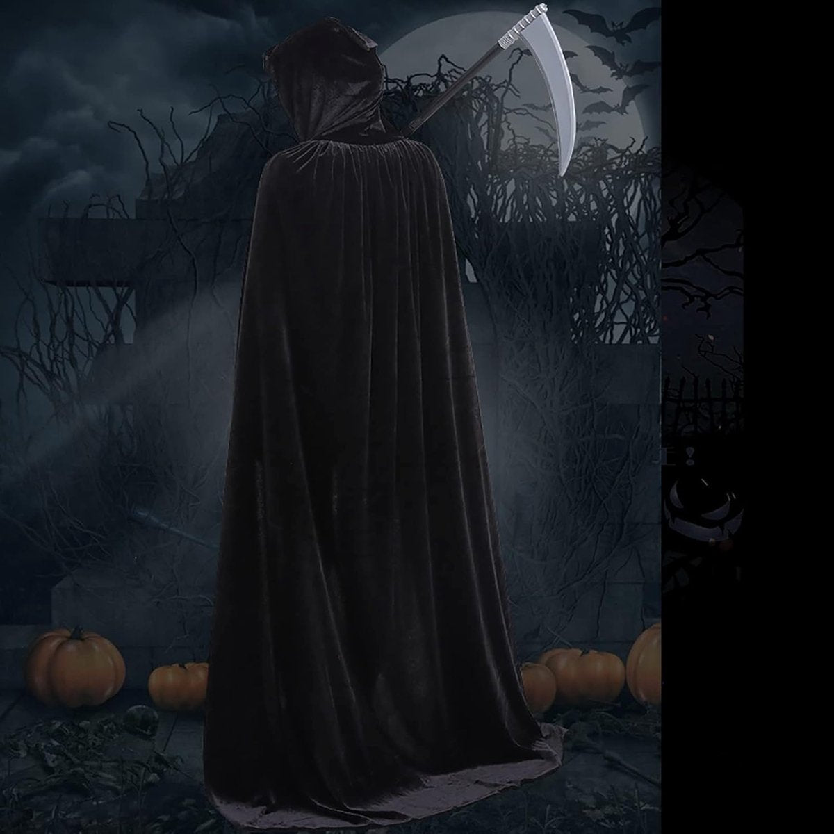 Luxury Black Hooded Cape – Adult Long Velvet Costume Cloak for Halloween, Cosplay & Fantasy Dress-Up