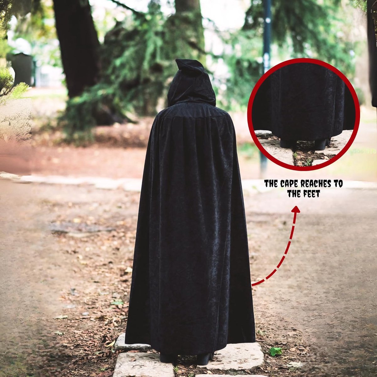 Luxury Black Hooded Cape – Adult Long Velvet Costume Cloak for Halloween, Cosplay & Fantasy Dress-Up