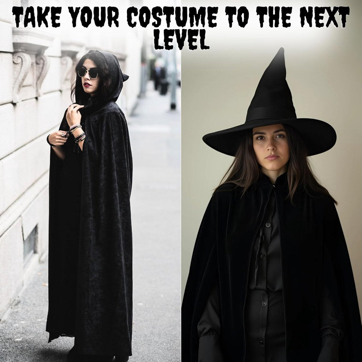 Luxury Black Hooded Cape – Adult Long Velvet Costume Cloak for Halloween, Cosplay & Fantasy Dress-Up
