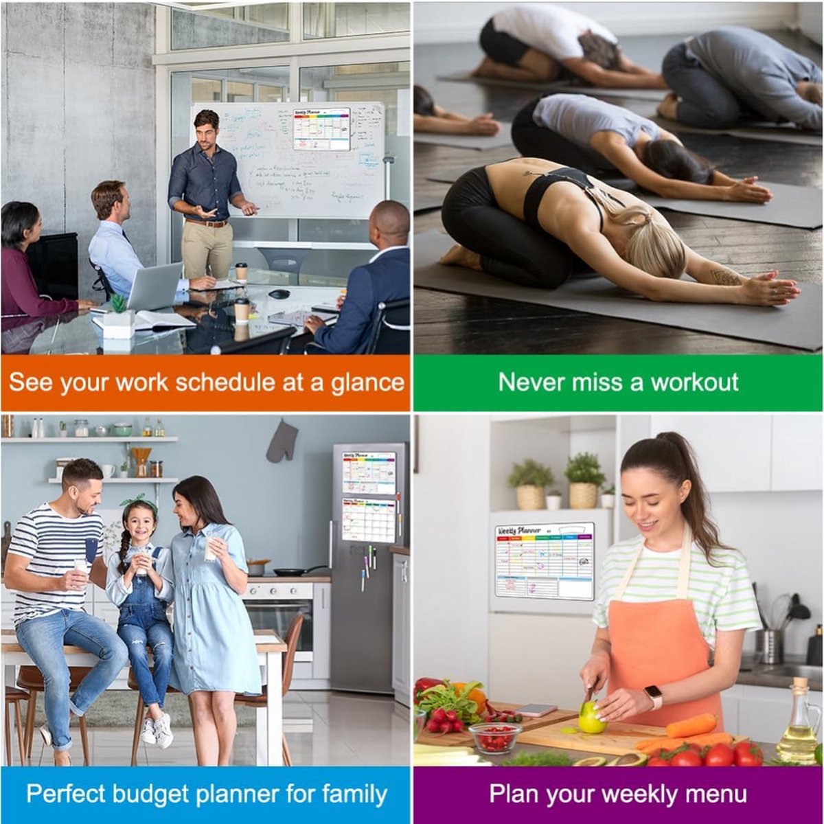 Magnetic Fridge Planner Set – Monthly, Weekly & Daily Whiteboard with Markers & Eraser (Reusable Family Organiser)