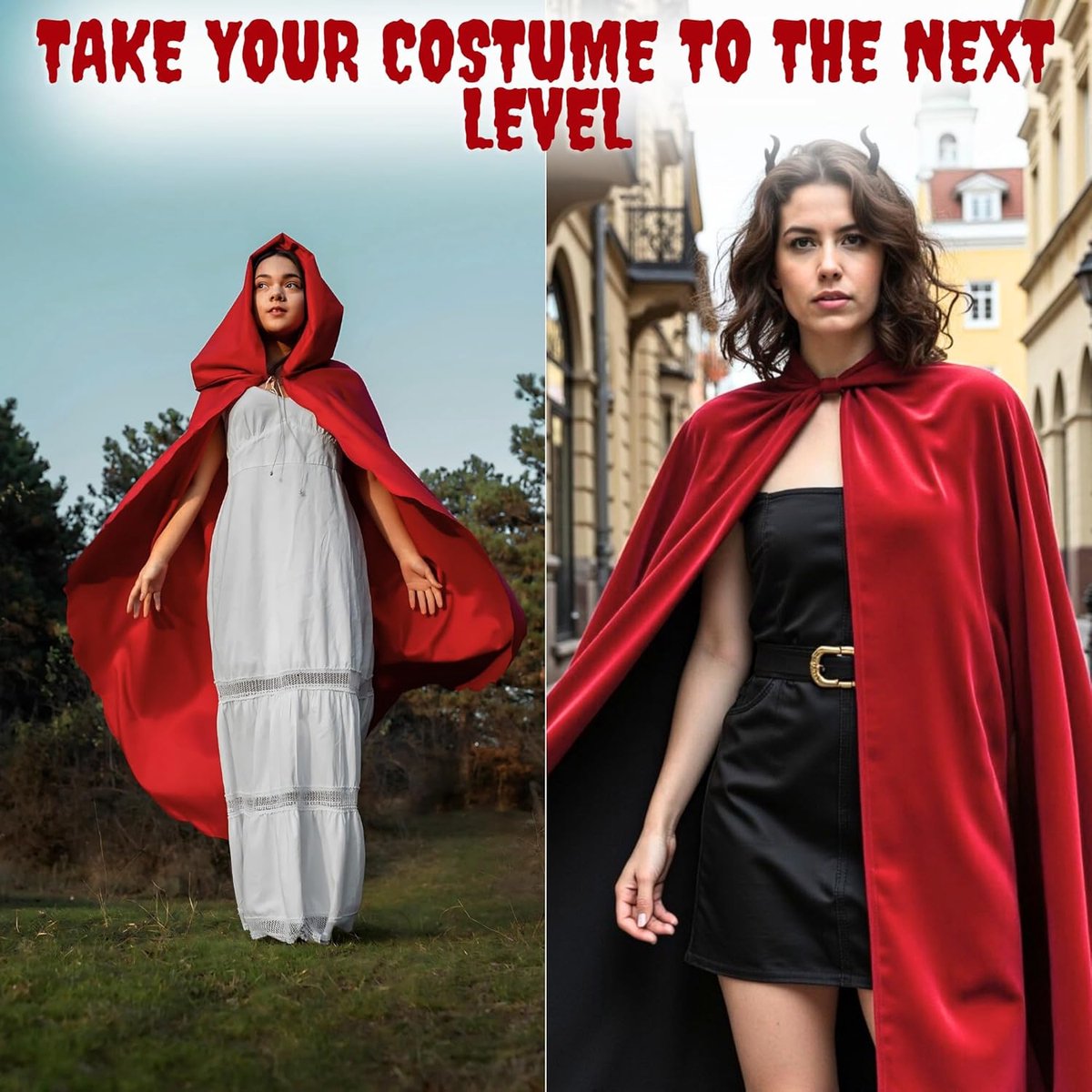 Luxury Red Hooded Cape – Adult Long Velvet Costume Cloak for Vampire, Witch & Fantasy Cosplay