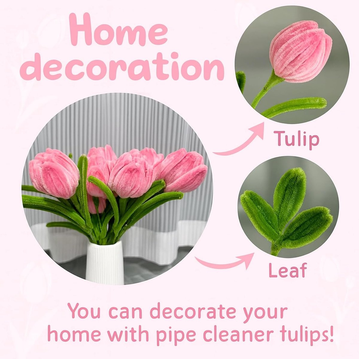 400pcs Pipe Cleaner Flower Kit – DIY Chenille Stem Craft Set with Stems, Stamens & Ribbon for Floral Art & Decorations
