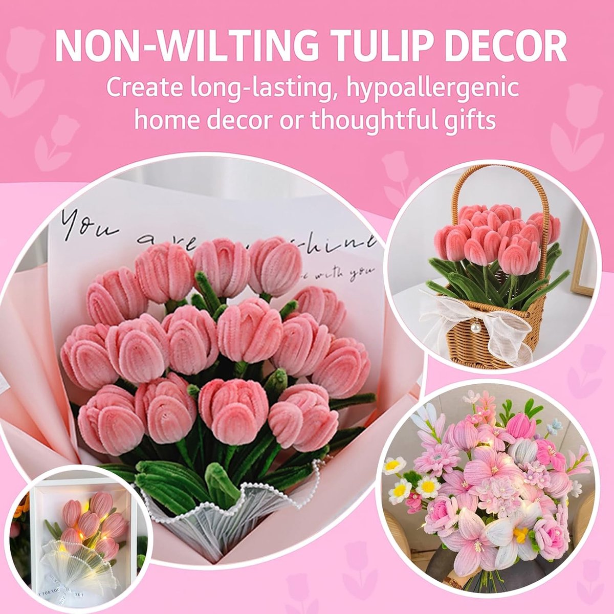 400pcs Pipe Cleaner Flower Kit – DIY Chenille Stem Craft Set with Stems, Stamens & Ribbon for Floral Art & Decorations