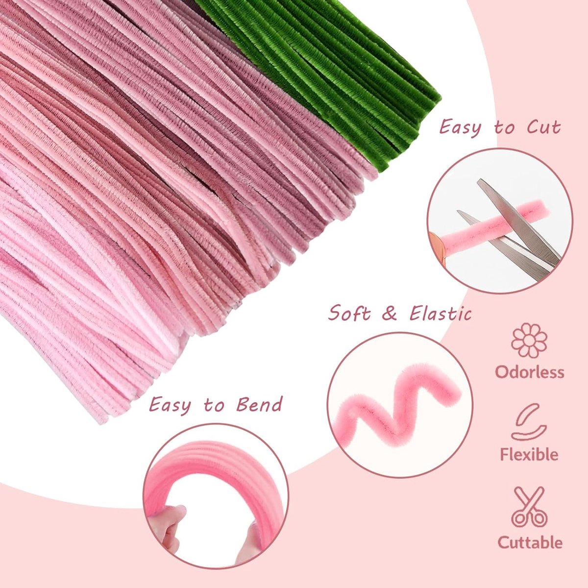 400pcs Pipe Cleaner Flower Kit – DIY Chenille Stem Craft Set with Stems, Stamens & Ribbon for Floral Art & Decorations