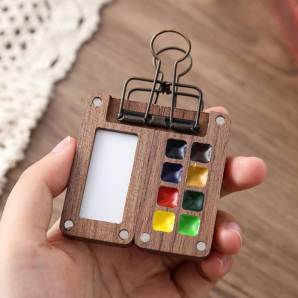 Mini Watercolour Paint Set 8 Grid – Portable Pocket Travel Palette with Sketchbook & Brush