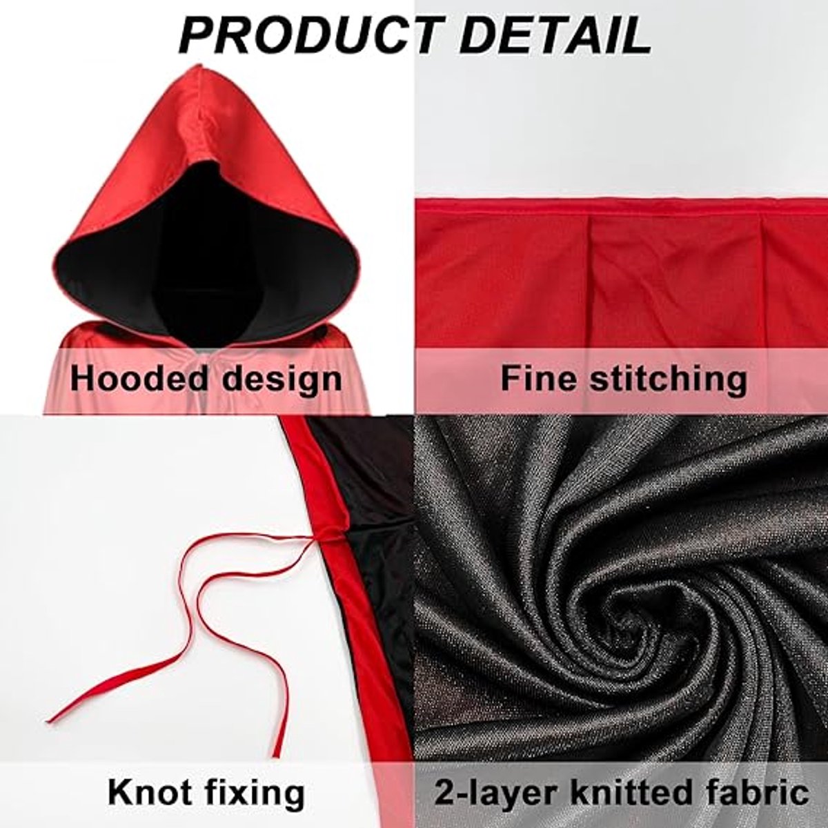 Reversible Black Red Hooded Cape – Adult Vampire Dracula Costume Cloak for Halloween & Cosplay