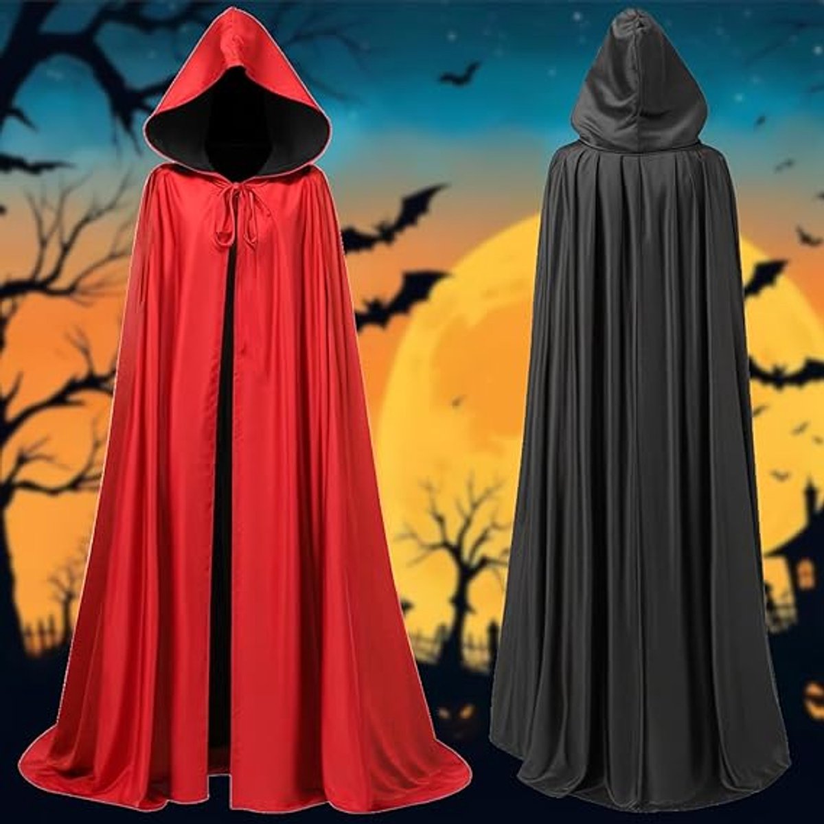 Reversible Black Red Hooded Cape – Adult Vampire Dracula Costume Cloak for Halloween & Cosplay