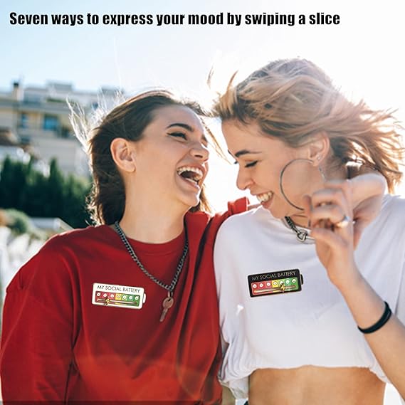 Social Battery Mood Pin Set 2 Pack – Funny Adjustable Emotion Brooch Badges (Black & White)