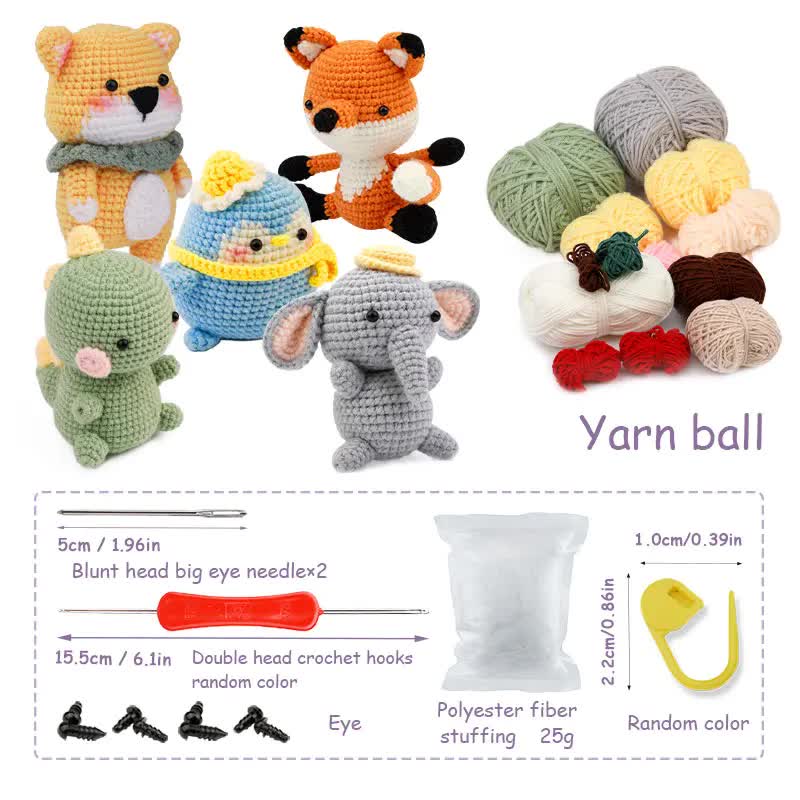Beginner Crochet Kit Animal DIY Set – Yarn, Hooks, Needles & Plush Craft Kit