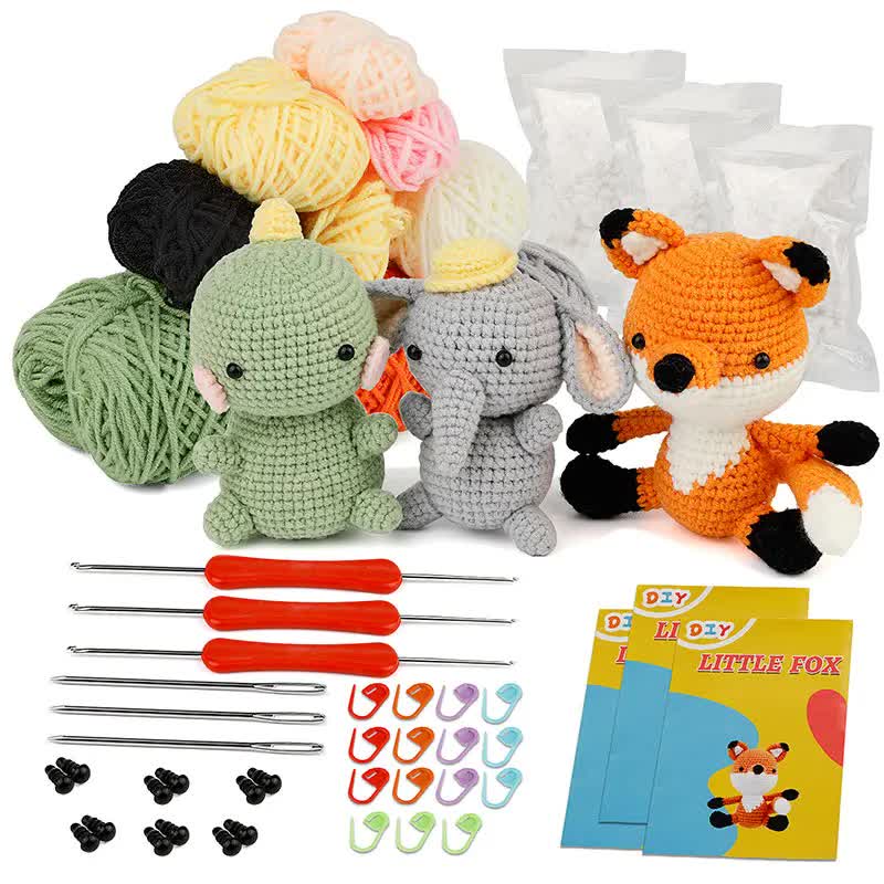 Beginner Crochet Kit Animal DIY Set – Yarn, Hooks, Needles & Plush Craft Kit
