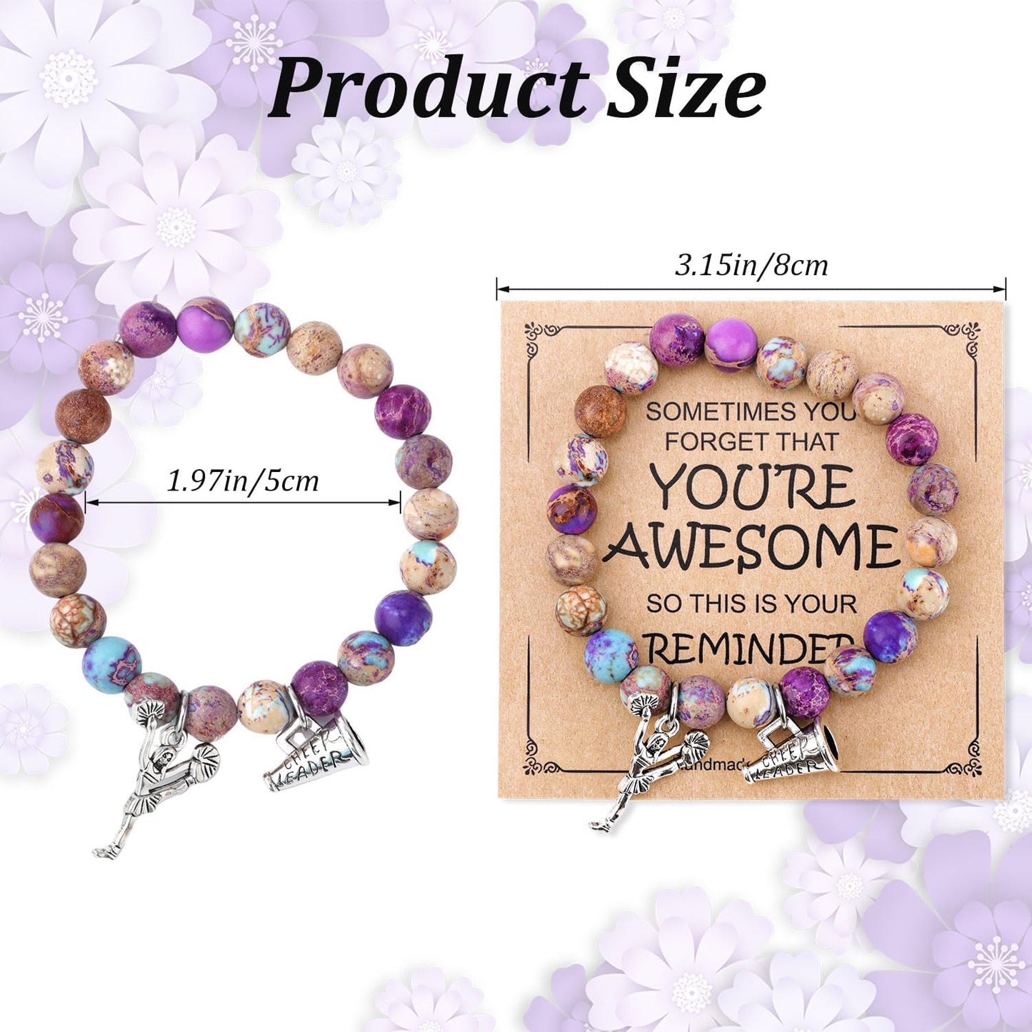 Cheerleader Encouragement Bracelet – Imperial Stone Charm Bracelet with Inspirational Card Gift