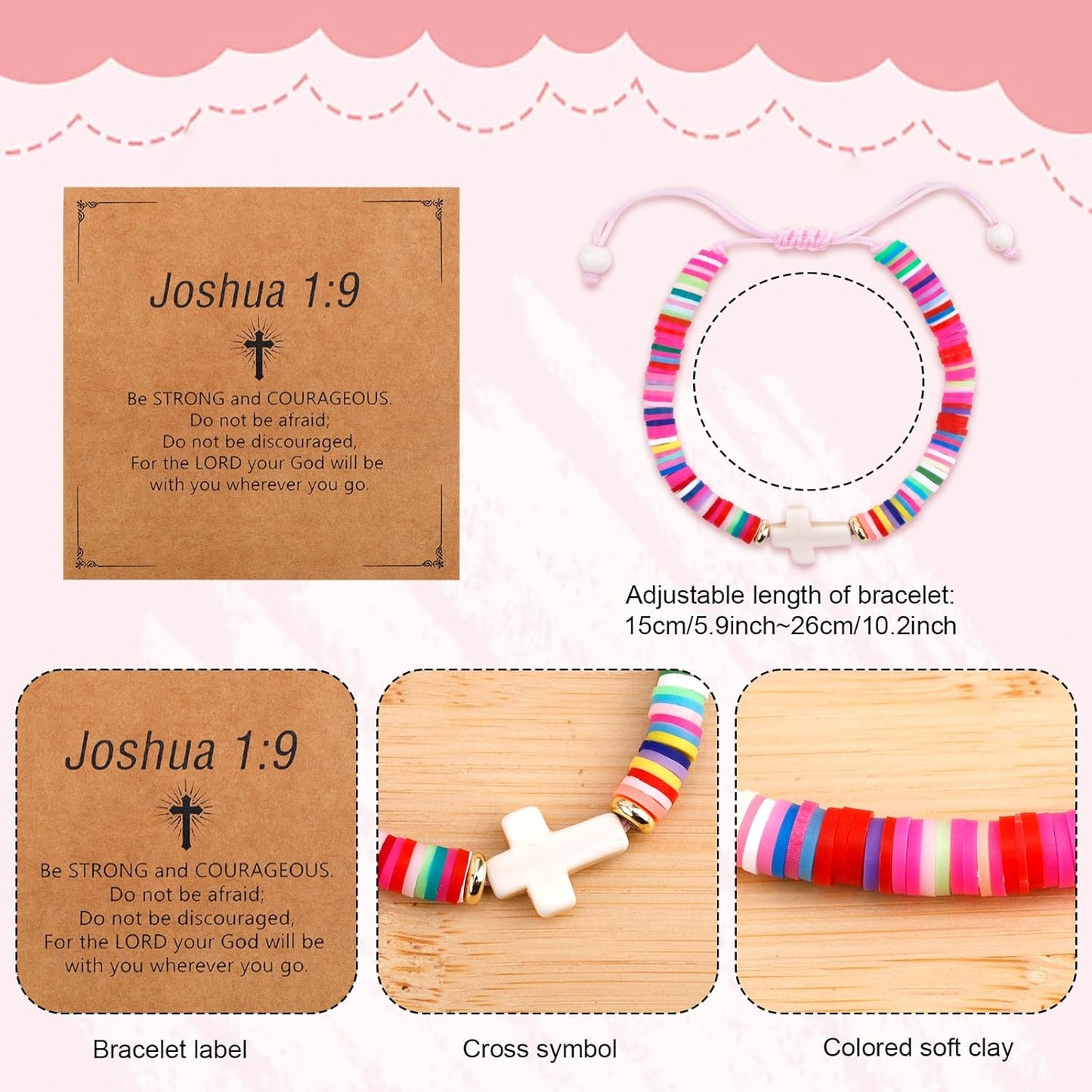 Girls Cross Bracelet Gift Set – Colourful Beaded Christian Bracelet with Card & Gift Box for Communion, Confirmation, Baptism & Easter Gifts