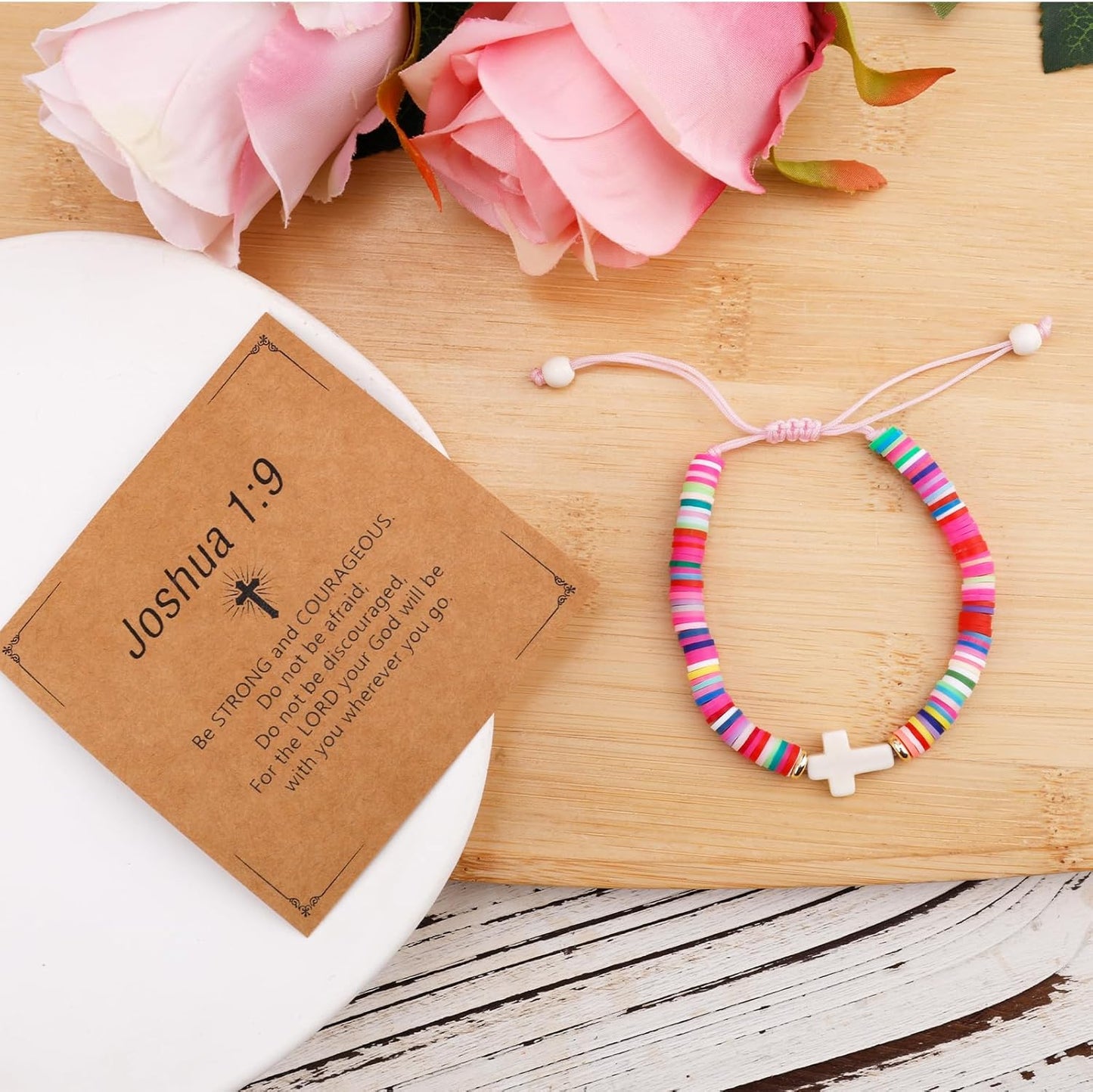 Girls Cross Bracelet Gift Set – Colourful Beaded Christian Bracelet with Card & Gift Box for Communion, Confirmation, Baptism & Easter Gifts