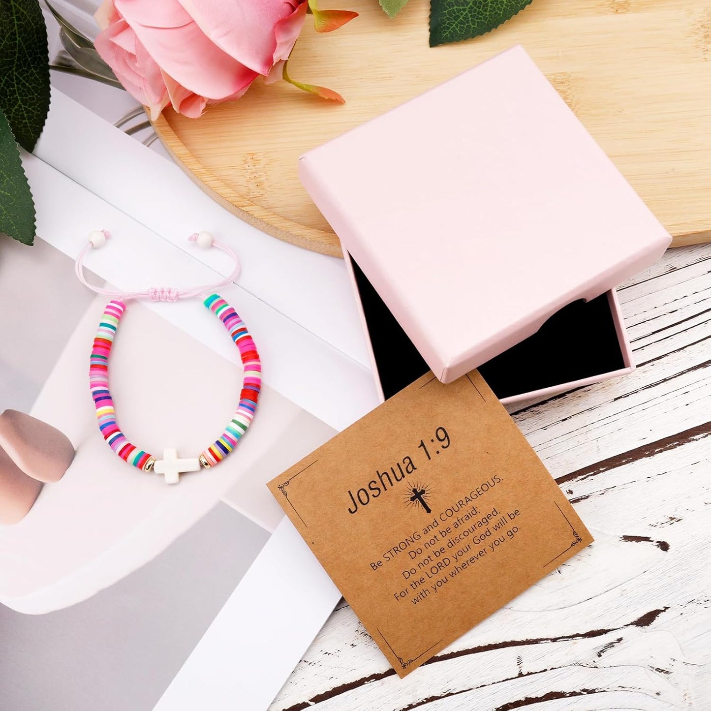 Girls Cross Bracelet Gift Set – Colourful Beaded Christian Bracelet with Card & Gift Box for Communion, Confirmation, Baptism & Easter Gifts