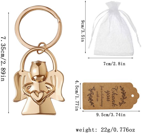 Angel Keychain Party Favour Set (5 Pack) – Baptism, Baby Shower, Christening & Communion Gifts with Thank You Tags