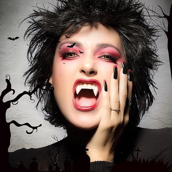 Vampire Fangs Set with Adhesive – 4 Sizes Reusable Halloween Cosplay Teeth Kit