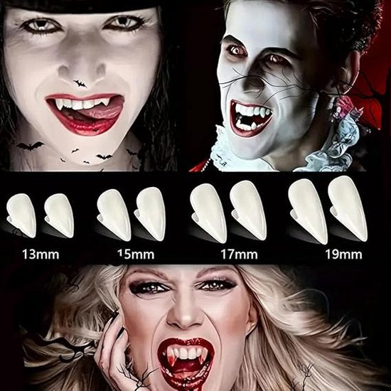 Vampire Fangs Set with Adhesive – 4 Sizes Reusable Halloween Cosplay Teeth Kit