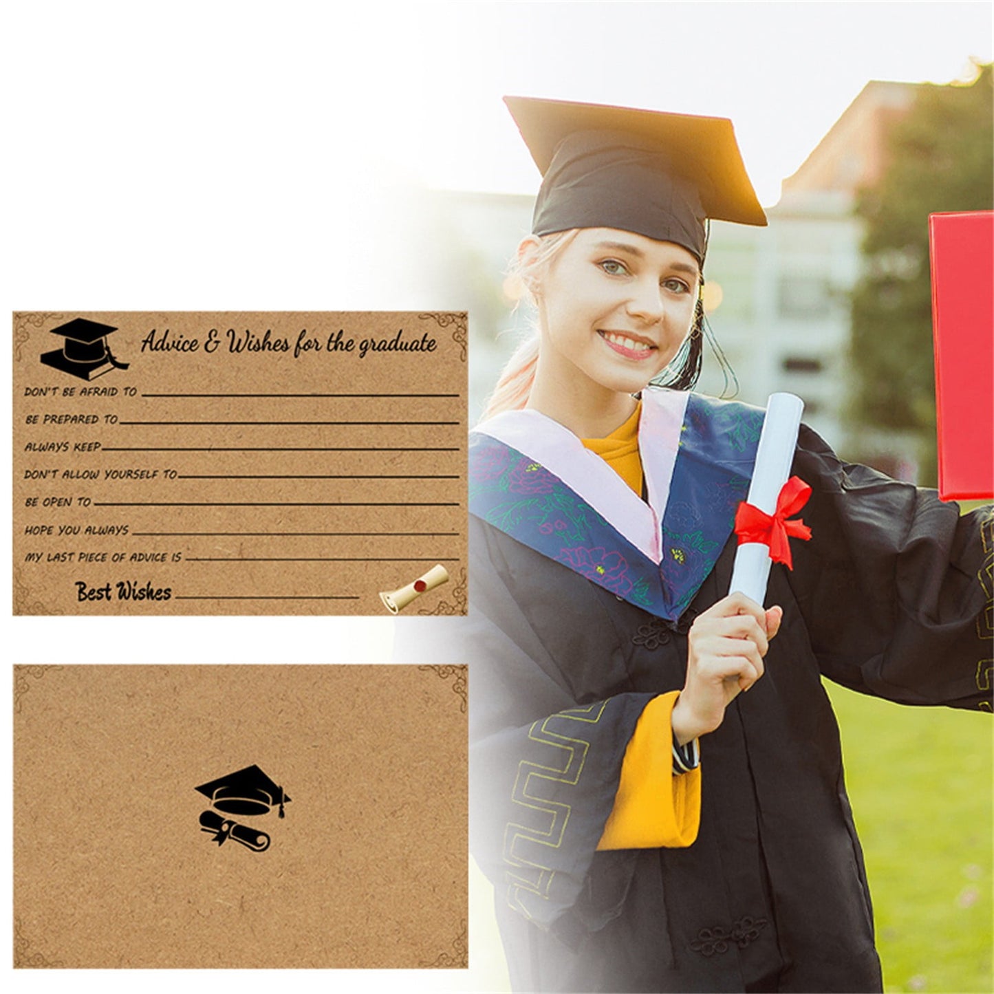 Graduation Advice & Wishes Cards (10 Pack) – Kraft Fill-In Keepsake Cards for Grad Parties & Celebrations