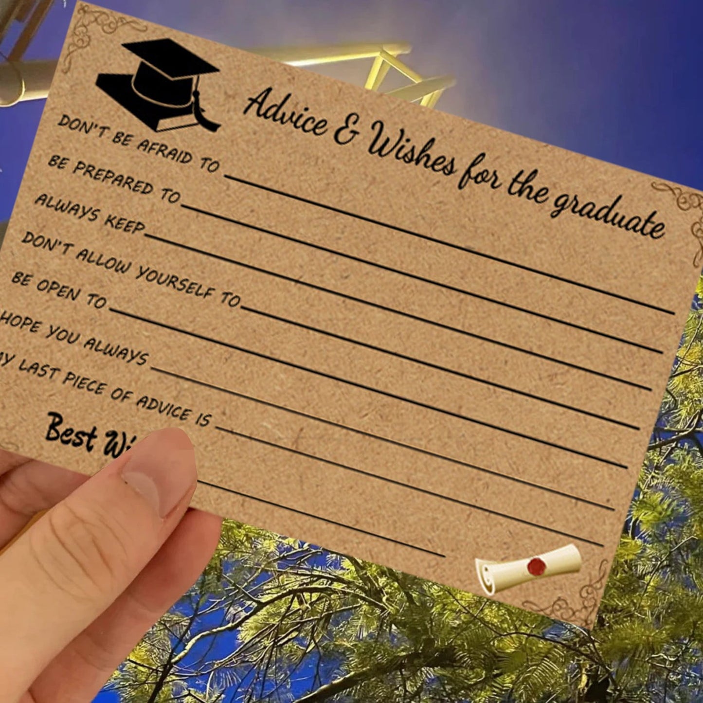 Graduation Advice & Wishes Cards (10 Pack) – Kraft Fill-In Keepsake Cards for Grad Parties & Celebrations