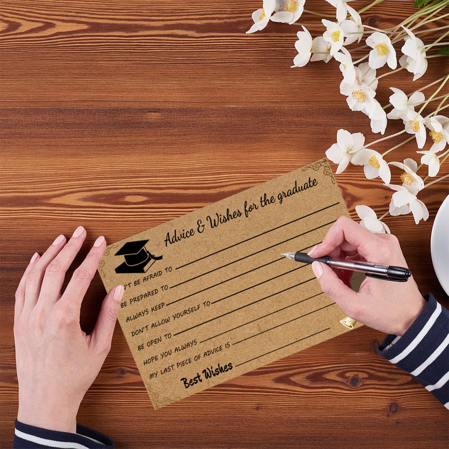 Graduation Advice & Wishes Cards (10 Pack) – Kraft Fill-In Keepsake Cards for Grad Parties & Celebrations