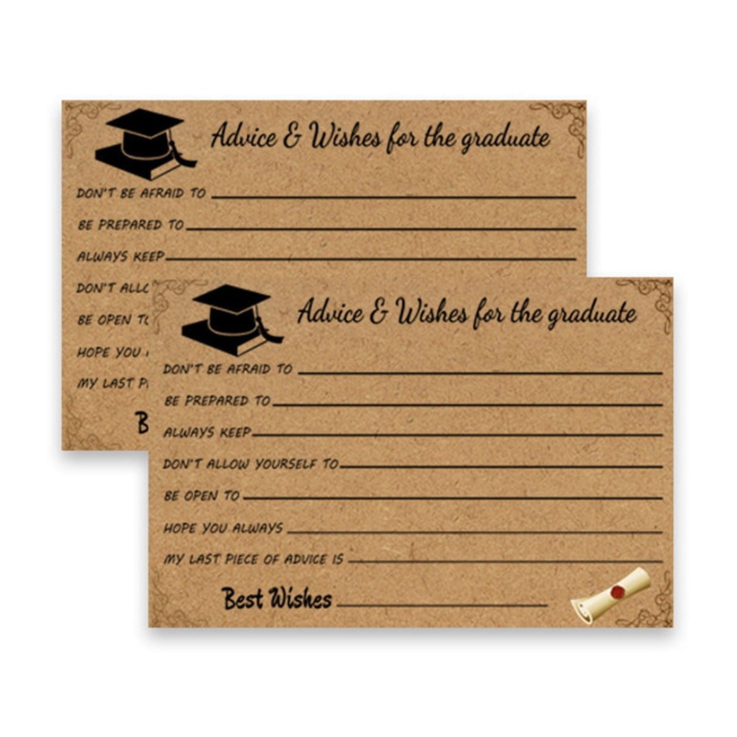 Graduation Advice & Wishes Cards (10 Pack) – Kraft Fill-In Keepsake Cards for Grad Parties & Celebrations