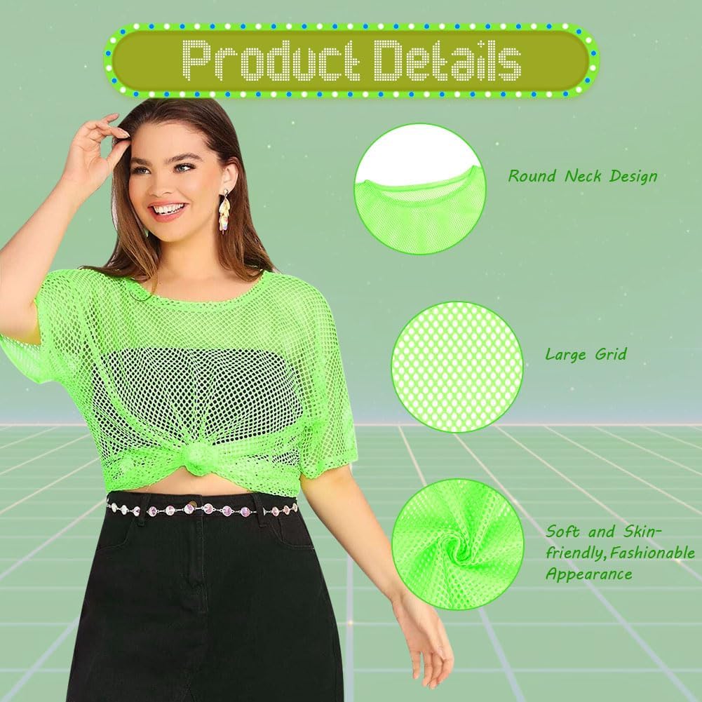 Neon Green Fishnet Top – 80s Retro Costume Party Outfit for Women