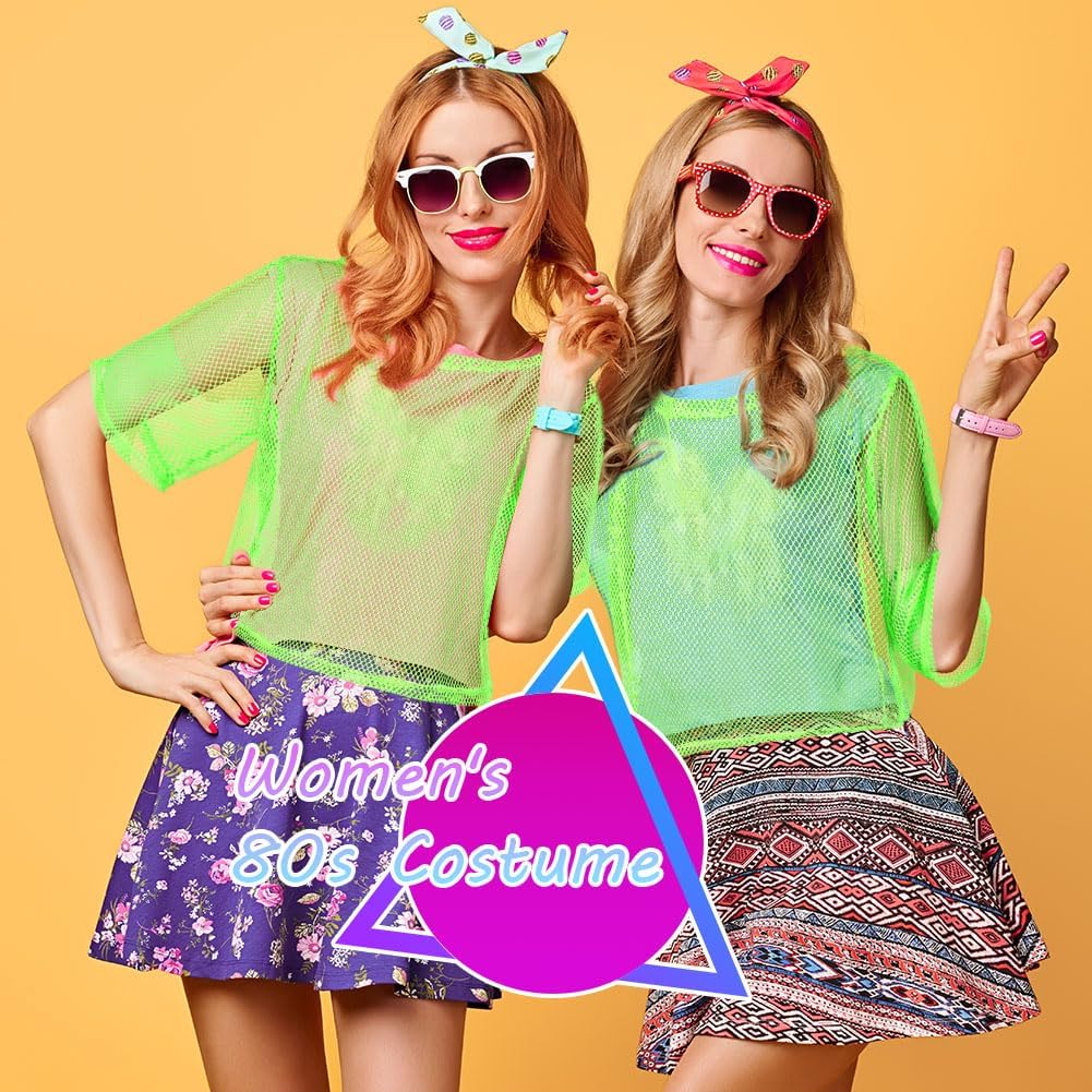 Neon Green Fishnet Top – 80s Retro Costume Party Outfit for Women