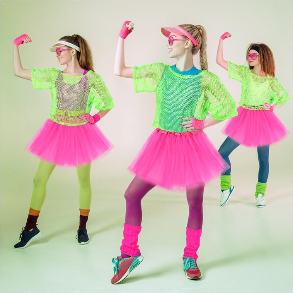 Neon Green Fishnet Top – 80s Retro Costume Party Outfit for Women