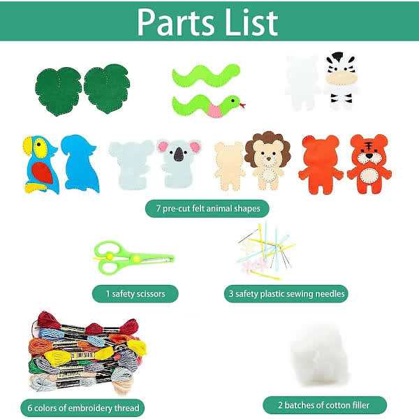 Kids Felt Sewing Kit – DIY Animal Craft Set with Pre-Cut Shapes, Safe Needles & Beginner Sewing Materials