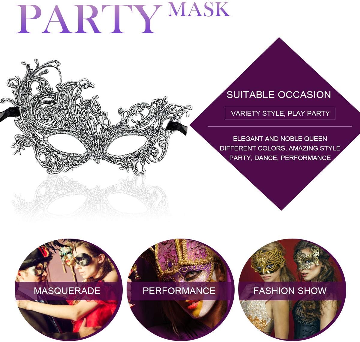 Venetian Lace Masquerade Mask for Women – Elegant Black Gold Silver Party Mask