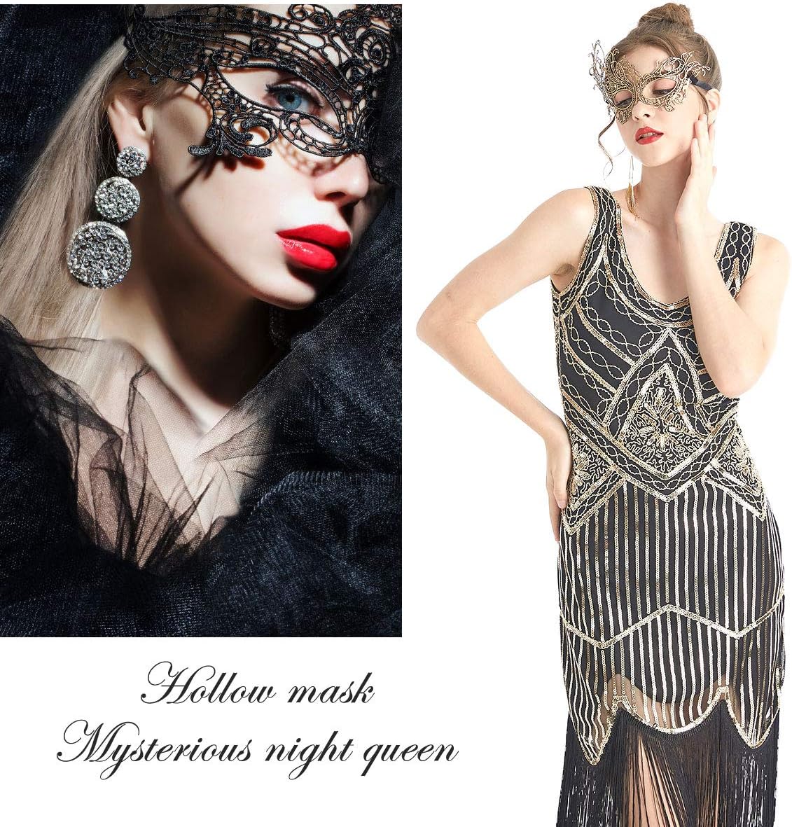 Venetian Lace Masquerade Mask for Women – Elegant Black Gold Silver Party Mask