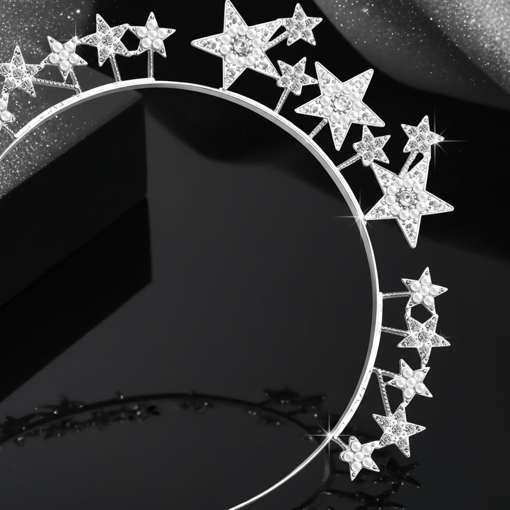 Silver Star Halo Crown Headband – Rhinestone Tiara for Women & Girls Festival, New Year’s Eve & Party Hair Accessory